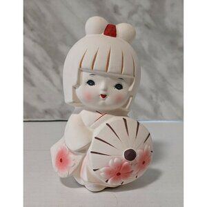 Hakata Japanese Kimono Girl White Pottery Ceramic Unglazed Vintage Figurine 5"